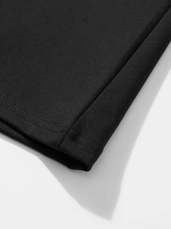 Modi Green Erkek Büyük Beden Kart Baskılı Düz Renk Kısa Kollu Bisiklet Yaka Tişört Gündelik Giyim - Siyah