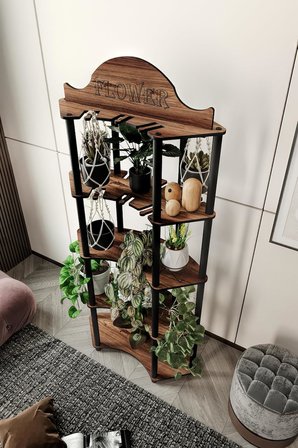 ALLAMANDA Çiçeklik Saksılık – Retro Tasarımlı Ahşap Bitki Standı, MDF Malzemeden Dayanıklı 3 Katlı Çiçek Rafı, Hem İç Hem Dış Mekan Kullanımına Uygun, Şık ve Dekoratif Tasarım (Ceviz)
