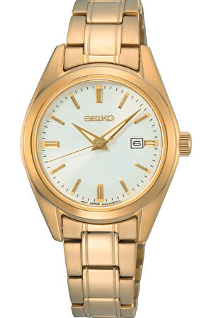 Seiko SUR632 Time Saat Garantili Takvimli Safir Çizilmez Cam Altın Renk Kadın Kol Saati