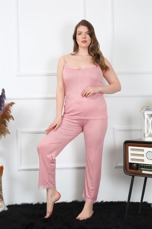 Modi Kadın Büyük Beden Pudra İp Askılı Pijama Takım 202195