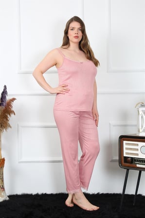 Modi Kadın Büyük Beden Pudra İp Askılı Pijama Takım 202195