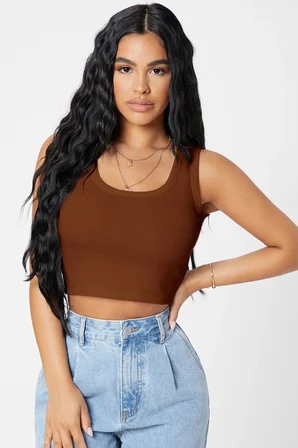 Modi Green Kadın Kahverengi Kare Yaka Crop Top Bluz