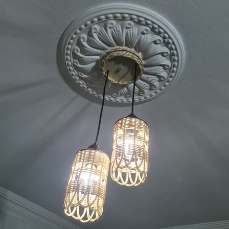 Rattan 2’li Sarkıt Avize – Hasır Örgü Tasarımlı Dekoratif Tavan Aydınlatması