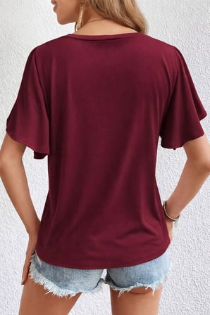 Kadın Kısa Kollu V Yakalı Viskon Bluz - Bordo / 2XL-3XL