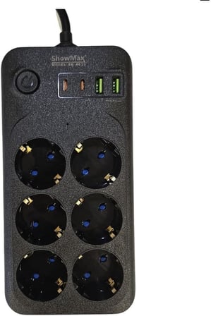 Showmax Serisi SH-3046 Termal Akım Korumalı Priz 2 MT (6 Priz + 2 Usb + 2 Type-c) (6 Lı 2xUSB 2xType C Çıkışlı)