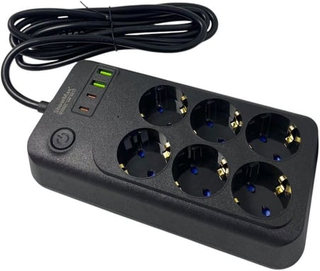 Showmax Serisi SH-3046 Termal Akım Korumalı Priz 2 MT (6 Priz + 2 Usb + 2 Type-c) (6 Lı 2xUSB 2xType C Çıkışlı)