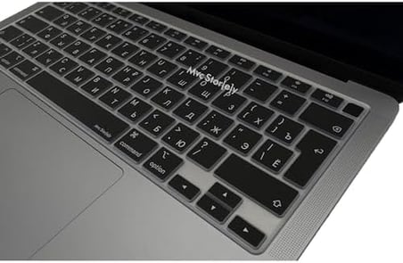 Rusça Klavye Koruyucu MacBook Air 13 A1932 A2179 A2337 M1 Uyumlu | UK ISO Ters L Enter | İnce Silikon Russian Keyboard Cover Siyah