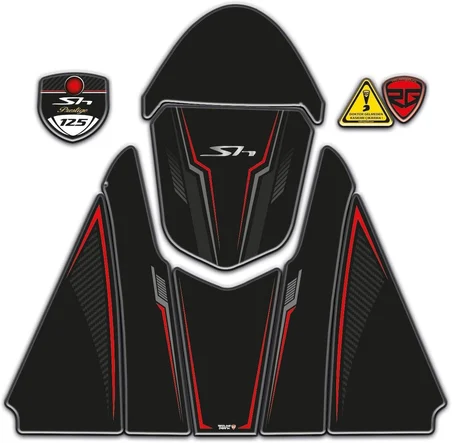 Honda SH 125 2024-2025 Uyumlu Siyah Kırmızı Tank Pad