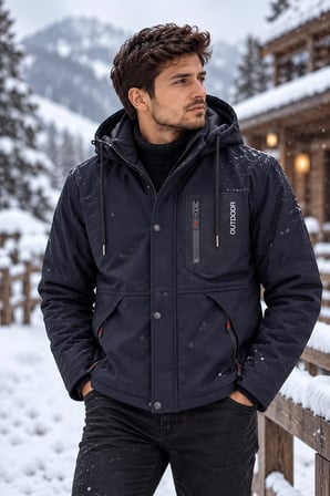 LUXIC CORE Erkek Kürklü Kapüşonlu Softshell Kışlık Mont Lacivert 2XL