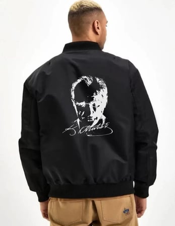 Modi Green Unisex Uzun Kol Baskılı Bomber Ceket - Siyah