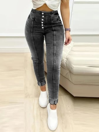 Modi Green Kadın Yüksek Bel önden Düğmeli Jean Pantolon