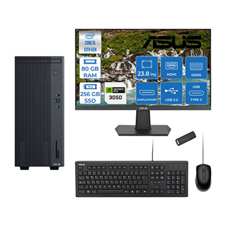 Asus Expertcenter P500MV Intel Core I5-13420H 80GB Ddr5 256GB SSD Freedos 6GB/RTX3050 100HZ IPS 23.8" Mon Minitower Masaüstübilgisayar WL5136216512B0DF26+ZETTAUSBBELLEK