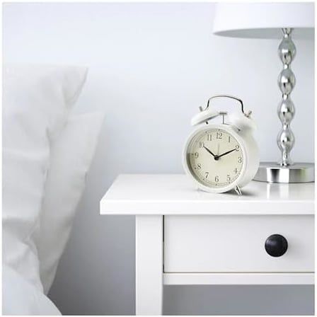 Dekad Analog Nostalji-alarmlı saat çanlar çalar saat ile metal kasa ve ön cam – G x D x Y 10 x 6 x 14 cm – Beyaz