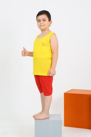 Modi Erkek Çocuk Sıfır Kol Şortlu Sarı Penye Pijama Takımı 20434