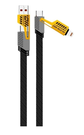 4'ü 1 Arada 65W PD Hızlı Şarj Kablosu - Type C/USB/Lightning Destekli 100 cm Dayanıklı Örgü Yapı - Akıllı ve Güvenli Şarj Bağlantı Desteği