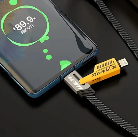 4'ü 1 Arada 65W PD Hızlı Şarj Kablosu - Type C/USB/Lightning Destekli 100 cm Dayanıklı Örgü Yapı - Akıllı ve Güvenli Şarj Bağlantı Desteği
