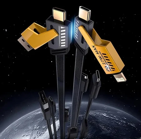 4'ü 1 Arada 65W PD Hızlı Şarj Kablosu - Type C/USB/Lightning Destekli 100 cm Dayanıklı Örgü Yapı - Akıllı ve Güvenli Şarj Bağlantı Desteği