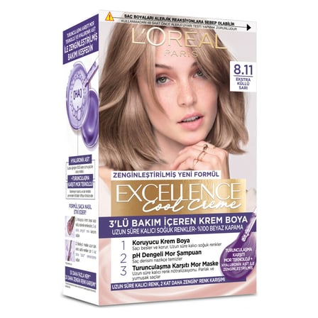 5 Adet L’Oréal Paris Excellence Cool Creme Saç Boyası – 8.11 Ekstra Küllü Sarı
