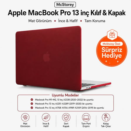 MacBook Pro 13 İnç M1 M2 Kılıf A2338 Uyumlu | Mat Sert Koruyucu Kapak Hard Case | A1706 A1708 A1989 A2159 A2251 A2289 Uyumlu İnce Hafif Buzlu Laptop Kılıfı Bordo