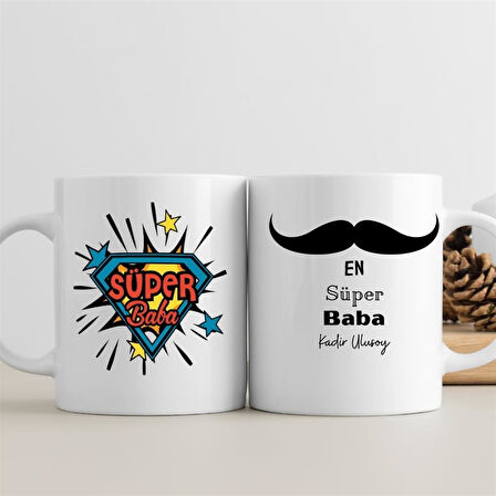 Babaya Esprili Süper Baba Mesajlı Porselen Kupa Bardak