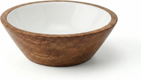 Mango Ağacı Kase - İçi Krem Emaye (Enamel) Kaplama 13 cm Dekoratif Ahşap Sunum Kasesi - Leke Tutmaz Sosluk, Çerezlik ve Dondurmalık, Çerez ve Sosluk İçin Doğal Kase (1 Adet)
