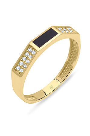 Siyah Mineli Altın Köşegen Yüzük