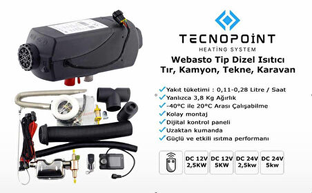 Tecno Point Tecnopoint TC18-01 12V 2.5kw Webasto Tip D2 Model Tekne, Karavan, Minibüs Uyumlu Dizel Isıtıcı