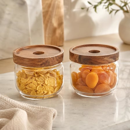 300 ml Cam Kahvaltılık 2’li Set, Akasya Kapaklı Şeffaf Cam Saklama Kavanozu, Kahvaltı Sunum Kabı, Zeytin Reçel Bal Kuruyemiş Sos Atıştırmalık Kavanozu