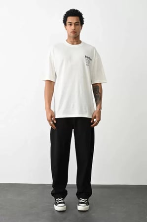 Modi Erkek Outdoor Pusula Dağ Baskılı Kısa Kollu Oversize T-Shirt - Siyah