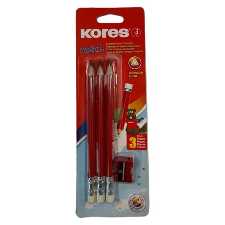 3 Adet Kores Başlangıç Kalemi Coach Hb 3'lü + Kalemtıraş