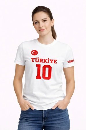 Modi Green TÜRKİYE Ay Yıldız Baskılı 10 Numara Forma Tişört Taraftar T-Shirt - Beyaz