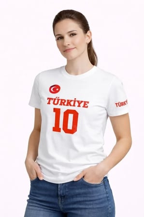 Modi Green TÜRKİYE Ay Yıldız Baskılı 10 Numara Forma Tişört Taraftar T-Shirt - Beyaz
