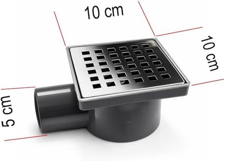 Yer Süzgeci 10x10 Krom Izgaralı Çekvalfli 50 mm Çıkışlı Paslanmaz Banyo Duş Gideri