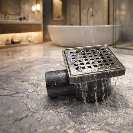 Yer Süzgeci 10x10 Krom Izgaralı Çekvalfli 50 mm Çıkışlı Paslanmaz Banyo Duş Gideri