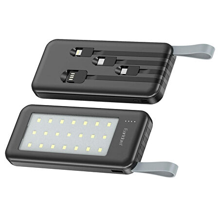 Earldom PB48 10.000 mAh 10W Led Işıklı 3 in 1 Dahili Kablolu Powerbank Siyah