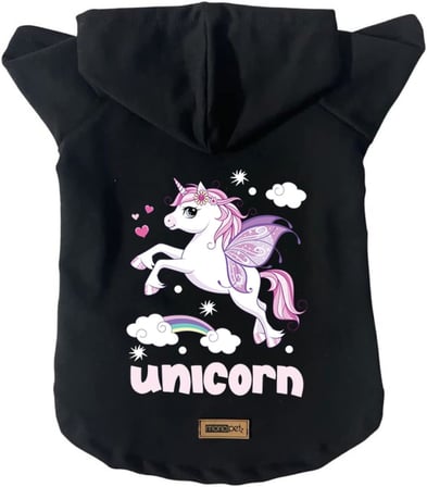 Kapişonlu Polar Sweatshirt Köpek ve Kedi Kıyafeti &amp; Elbisesi - Pembe Unicorn XS Beden