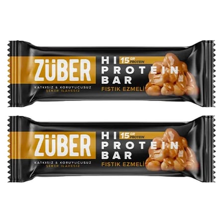 3 Adet Züber Şeker İlavesiz Fıstık Ezmeli Hi-Protein Bar (45 g) İkilisi