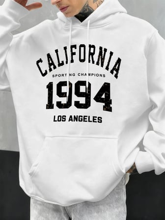 Kaliforniya mektubu 1994 baskılar Hoodies erkekler sonbahar moda cep Hoody rahat polar street