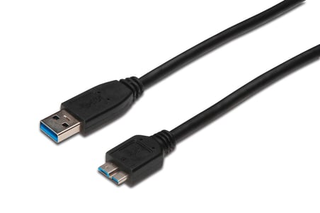 USB 3.0 Bağlantı Kablosu, USB A Erkek - USB micro B Erkek, 1 metre, AWG 28, USB 3.0 uyumlu, UL, siy