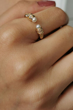 Çift İnci Başlı Altın Burgu Yüzük