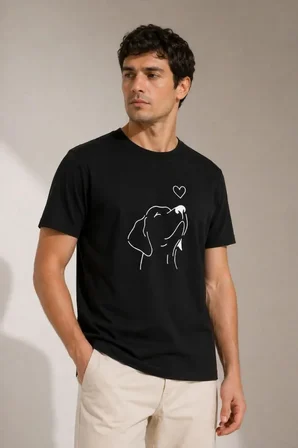Modi Green Erkek Köpek Figürlü Minimal Baskılı Tişört Kısa Kol Yazlık T-Shirt - Siyah