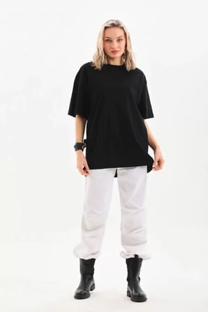 Modi Green Unisex Bisiklet Yaka 20/1 Düz Oversize T-Shirt - Siyah