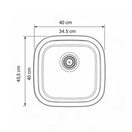 un 345 tek hazneli tezgah altı 40x34.5 cm paslanmaz çelik mutfak eviyesi