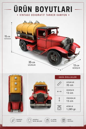 Dekoratif Metal Tanker Nostaljik Hediyelik Oyuncak Tır Kamyon Masaüstü Biblo Süs Eşyası C0775