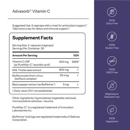 Advasorb Vitamin C With PureWay-C and Milk Thistle BİOPERINE 60 Veg. Caps