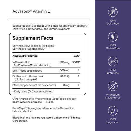 Advasorb Vitamin C With PureWay-C and Milk Thistle BİOPERINE 60 Veg. Caps