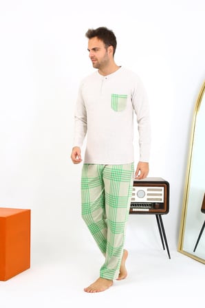 Modi Erkek Uzun Kol Penye Krem Pijama Takımı 6861