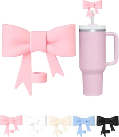 1 Adet Silikon Pipet Kapağı – Stanley Quencher ile Uyumlu 10 mm Pipetler için – Toz Koruyucu, Fiyonklu Tasarım – Pembe Renk