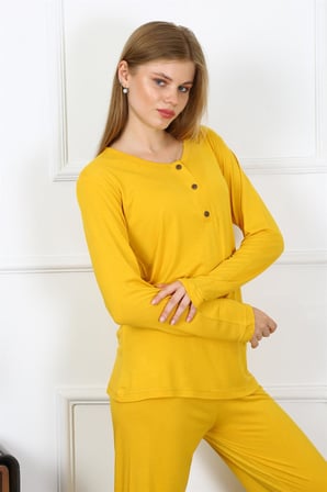 Modi Kadın Penye Uzun Kol Patlı Pijama Takım 4167