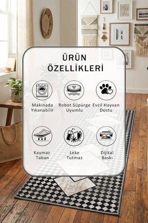 Yıkanabilir Kaymaz Ok-224 Dijital Baskılı Yolluk Halı Tüy Tutmaz